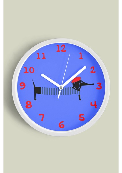 Ressam Köpek Modern Duvar Saati - 30CM - Önü Camlı Beyaz Kasa - Sessiz Mekanizma