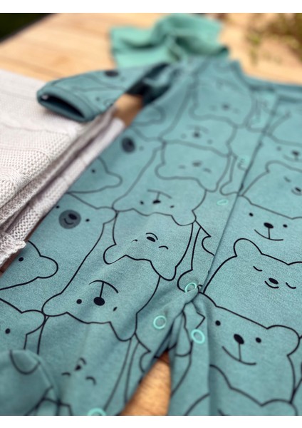 Ayıcıklı Bebek Tulum Çıtçıtlı %100PAMUK 9 Ay-Yeşil fiyatları