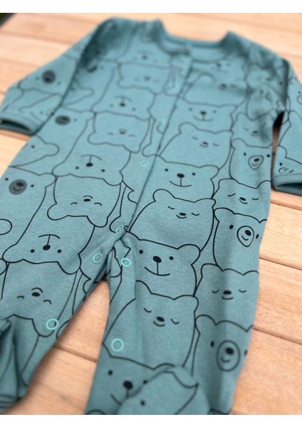 Ayıcıklı Bebek Tulum Çıtçıtlı %100PAMUK 9 Ay-Yeşil modelleri