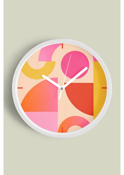 Soyut - Geometrik Temalı Modern Duvar Saati - 30CM - Önü Camlı Beyaz Kasa - Sessiz Mekanizma