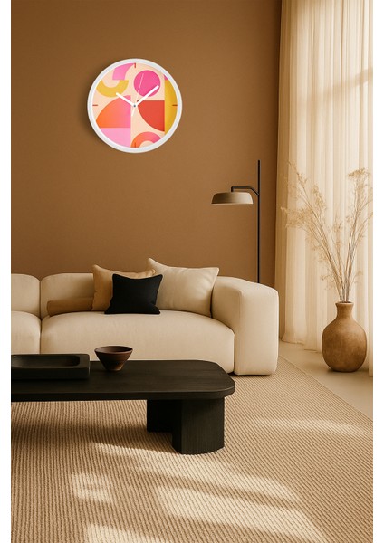 Soyut - Geometrik Temalı Modern Duvar Saati - 30CM - Önü Camlı Beyaz Kasa - Sessiz Mekanizma fiyatları