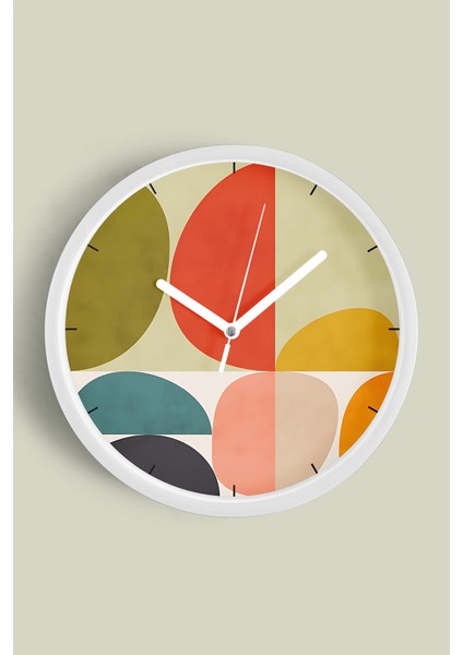 Soyut Tasarım Modern Duvar Saati - 30CM - Önü Camlı Beyaz Kasa - Sessiz Mekanizma