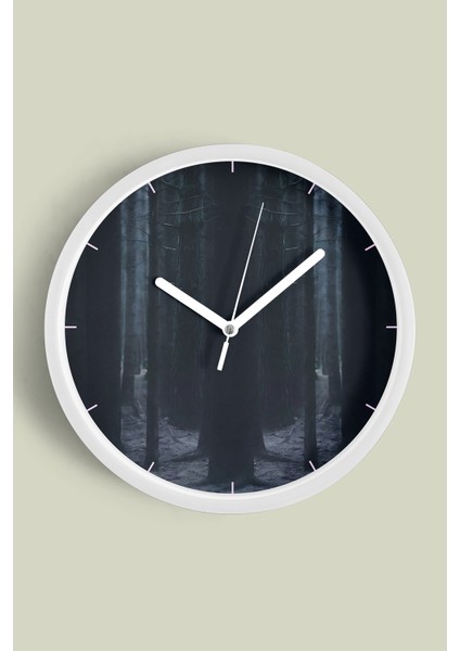 Soyut Doğa Manzara Temalı Modern Duvar Saati - 30CM - Önü Camlı Beyaz Kasa - Sessiz Mekanizma