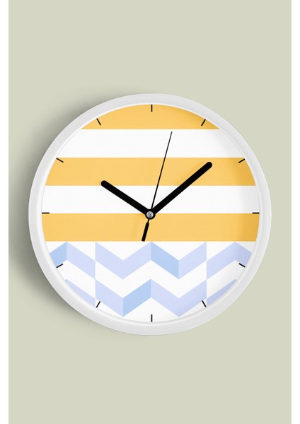 Geometrik Desenli Modern Duvar Saati - 30CM - Önü Camlı Beyaz Kasa - Sessiz Mekanizma