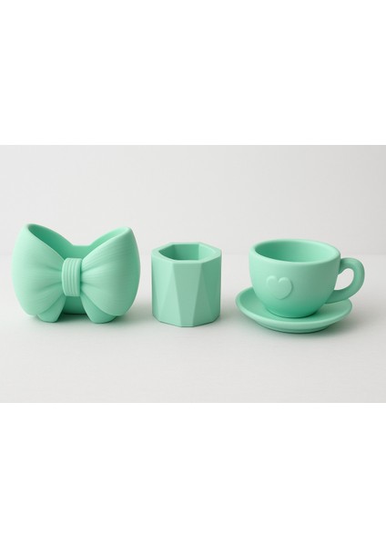 3'lü El Yapımı Sukulent Saksı Seti - Handmade Taş Tozu Obje Mumluk Dekoratif Biblo Seti 8cm