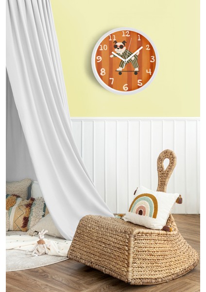 Güneş Gözlüklü Kaykay Yapan Sevimli Köpek Çocuk Odası Modern Duvar Saati - 30CM - Önü Camlı fiyatları