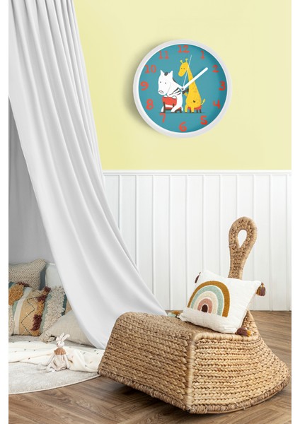Zebra - Zürafa Çocuk Odası Modern Duvar Saati - 30CM - Önü Camlı Beyaz Kasa - Sessiz Mekanizma fiyatları