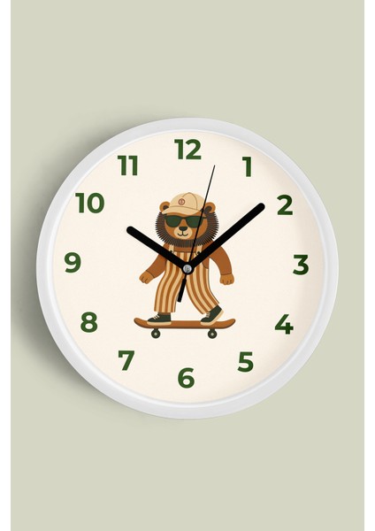 Kaykay Yapan Köpek Tasarımı Modern Duvar Saati - Çocuk Odası Duvar Saati - 30CM - Önü Camlı