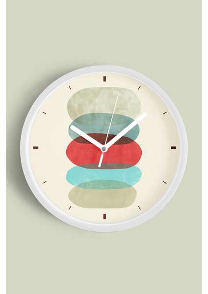 Soyut - Bohem Modern Duvar Saati - 30CM - Önü Camlı Beyaz Kasa - Sessiz Mekanizma