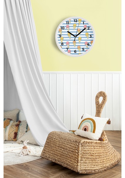 Renkli Dondurmalar Çocuk Odası Duvar Saati - 30CM - Önü Camlı Beyaz Kasa - Sessiz Mekanizma fiyatları
