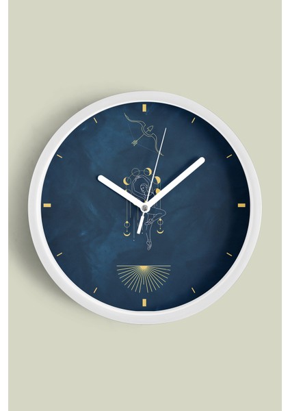 Yay Burcu - Burçlar Modern Duvar Saati - 30CM - Önü Camlı Beyaz Kasa - Sessiz Mekanizma