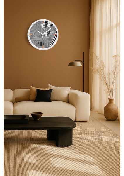 Soyut - Bohem - Geometrik Temalı Modern Duvar Saati - 30CM - Önü Camlı Beyaz Kasa - Sessiz Mekanizma fiyatları