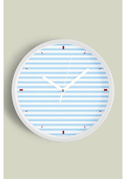 Yatay Çizgili Tasarım Modern Duvar Saati - 30CM - Önü Camlı Beyaz Kasa - Sessiz Mekanizma