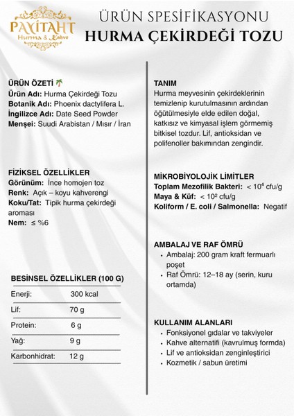 Mildes %100 Doğal Hurma Çekirdeği Unu Tozu Yeni Öğütülmüş Taze Günlük Çekim 200GR fırsatları