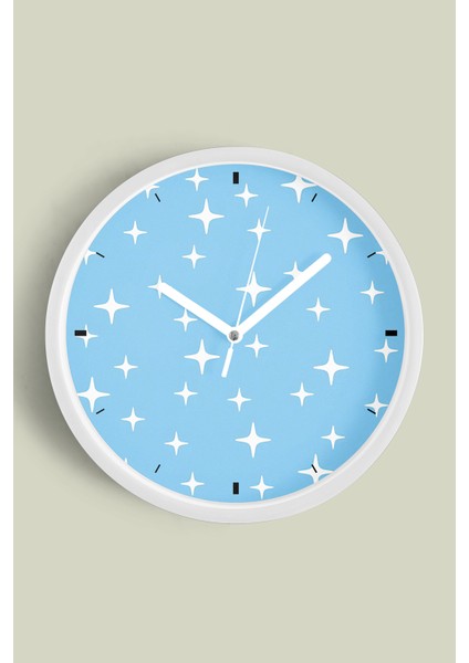 Soyut Yıldızlı Modern Tasarım Duvar Saati Çocuk Odası - 30CM - Önü Camlı Beyaz Kasa