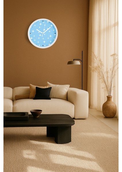 Soyut Yıldızlı Modern Tasarım Duvar Saati Çocuk Odası - 30CM - Önü Camlı Beyaz Kasa fiyatları