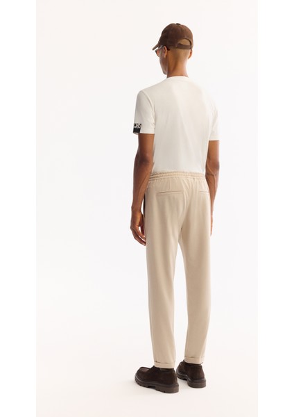 Erkek Bej Beli Lastikli Bağcıklı Duble Paça Jogger Relaxed Fit Pantolon E003000