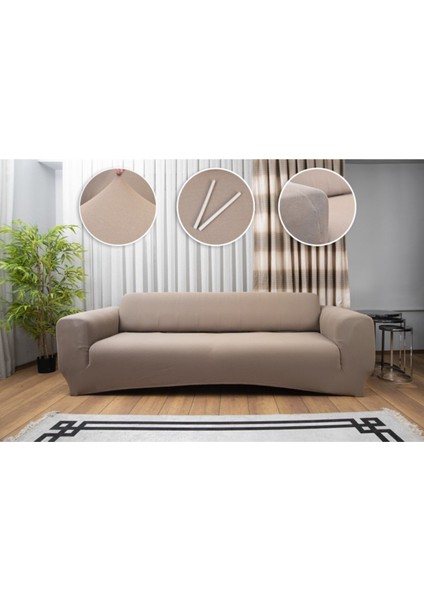 Likralı Koltuk Örtüsü Üçlü Veya Cekyat Için Lastikli Bal Peteği Desen 1 Adet Kahve - Kahve