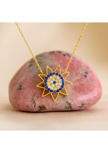 14K Altın Safir Taşlı Güneş Kolye, Minimal Güneş Patlaması Kolye fiyatları