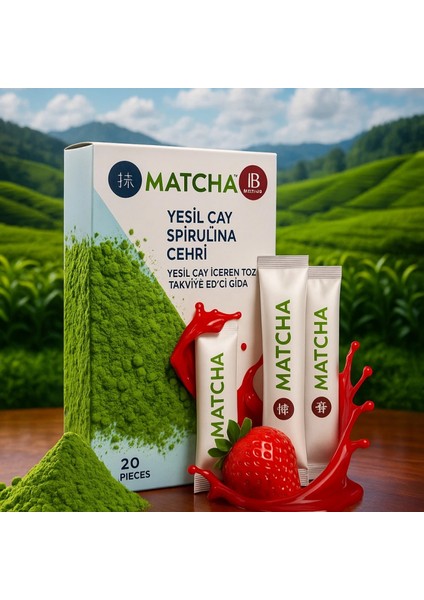 Matcha Yeşil Çay+Spirulina+Cehri Çilek Aromalı