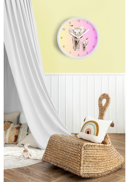 Sevimli Fil Temalı Modern Duvar Saati - 30CM - Önü Camlı Beyaz Kasa - Sessiz Mekanizma fiyatları