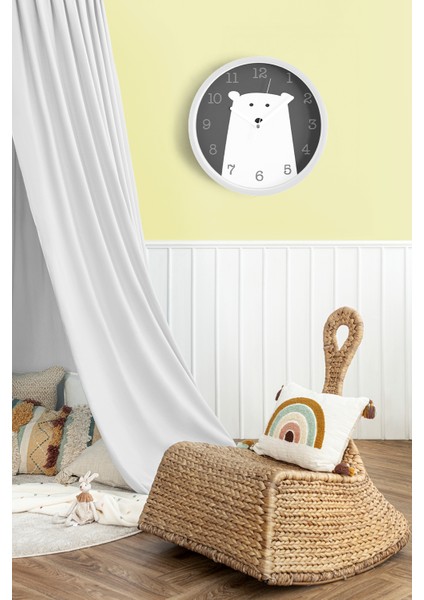Sevimli Ayı Çocuk Odası Modern Duvar Saati - 30CM - Önü Camlı Beyaz Kasa - Sessiz Mekanizma fiyatları