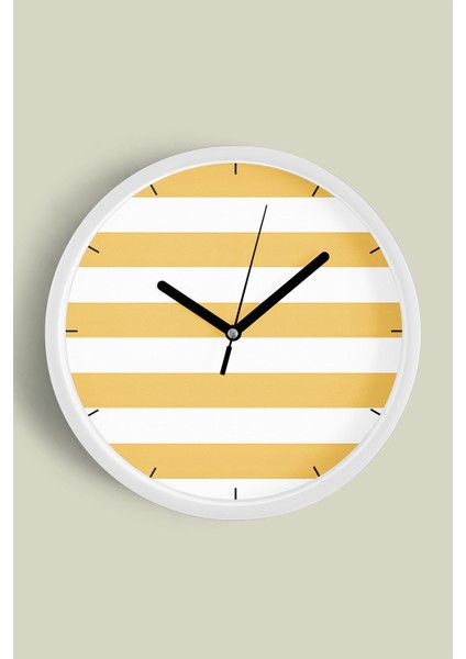 Çizgili Modern Tasarım Duvar Saati - 30CM - Önü Camlı Beyaz Kasa - Sessiz Mekanizma