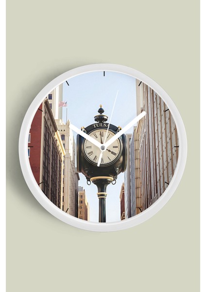 Saat Kulesi - Vintage Temalı Modern Duvar Saati - 30CM - Önü Camlı Beyaz Kasa - Sessiz Mekanizma