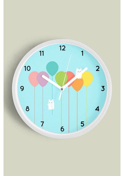 Renkli Balonlar Çocuk Odası Modern Duvar Saati - 30CM - Önü Camlı Beyaz Kasa - Sessiz Mekanizma