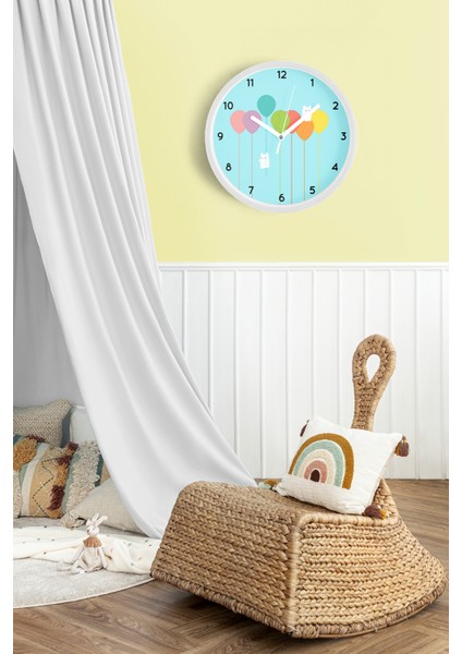Renkli Balonlar Çocuk Odası Modern Duvar Saati - 30CM - Önü Camlı Beyaz Kasa - Sessiz Mekanizma fiyatları