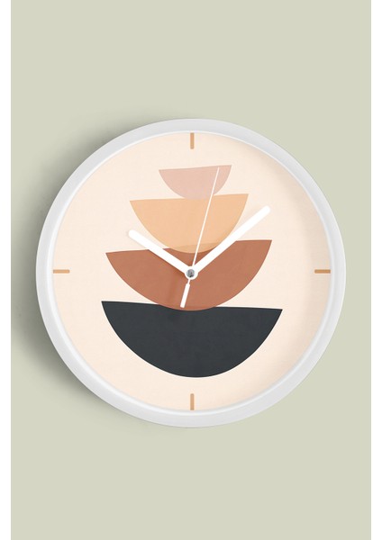 Soyut - Bohem - Geometrik Temalı Modern Duvar Saati - 30CM - Önü Camlı Beyaz Kasa - Sessiz Mekanizma