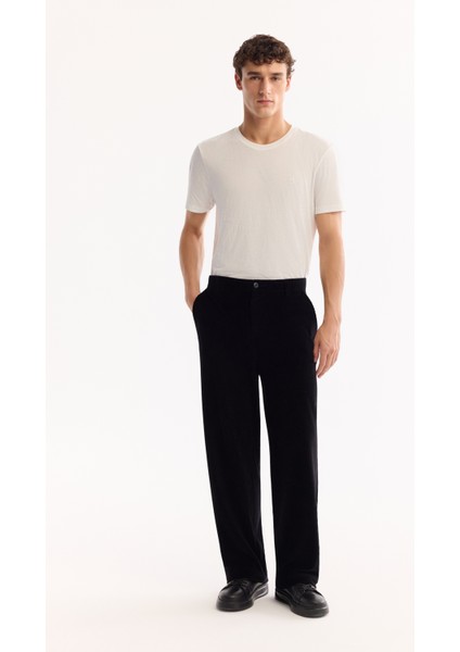 Erkek Siyah Pamuklu Soft Touch Baggy Fit Kadife Pantolon A52Y3001
