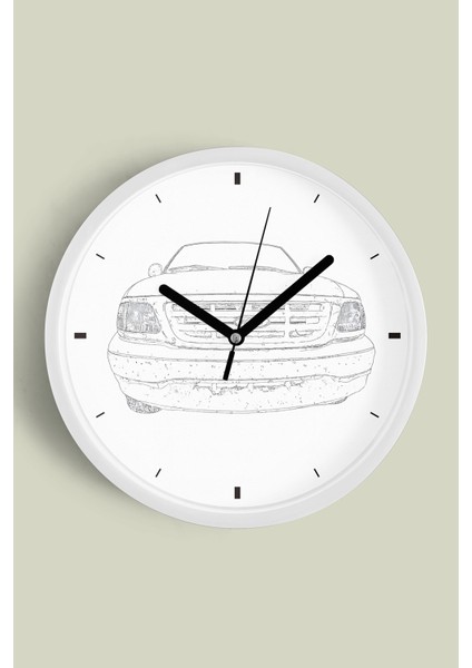 Eski Araba Çizim Tasarımı Modern Duvar Saati - 30CM - Önü Camlı Beyaz Kasa - Sessiz Mekanizma