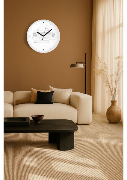 Eski Araba Çizim Tasarımı Modern Duvar Saati - 30CM - Önü Camlı Beyaz Kasa - Sessiz Mekanizma fiyatları
