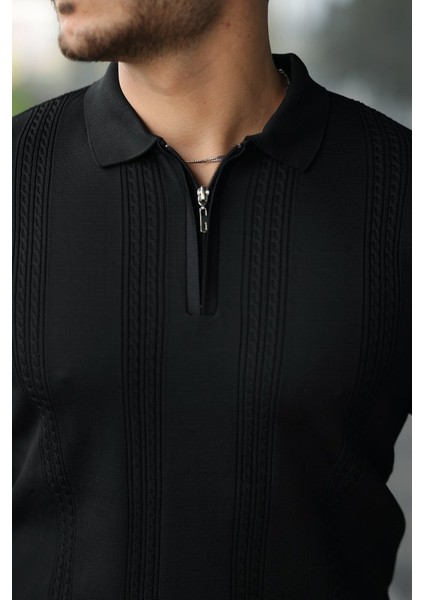 Erkek Örgü Desen Fermuar Yaka Uzun Kollu Triko modelleri