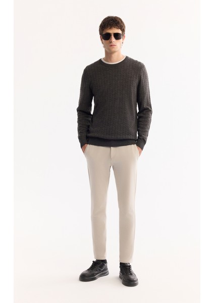 Erkek Antrasit Bisiklet Yaka %100 Akrilik Dokulu Triko Regular Fit Kazak E005088