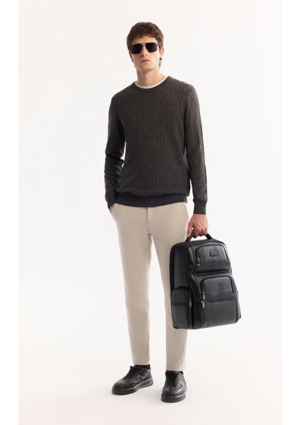 Erkek Antrasit Bisiklet Yaka %100 Akrilik Dokulu Triko Regular Fit Kazak E005088