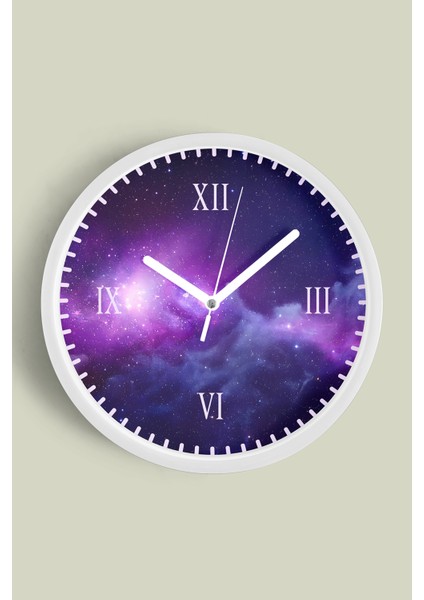 Soyut Yıldızlı Modern Tasarım Duvar Saati - 30CM - Önü Camlı Beyaz Kasa - Sessiz Mekanizma