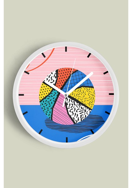 Soyut Renkli Basketbol Topu Tasarım Modern Duvar Saati - 30CM - Önü Camlı Beyaz Kasa