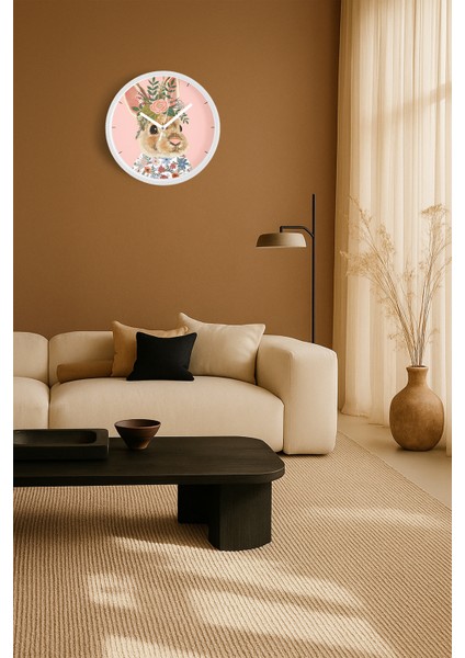 Sevimli Tavşan Modern Duvar Saati - Salon - Genç Odası - Çocuk Odası - 30CM - Önü Camlı Beyaz Kasa fiyatları