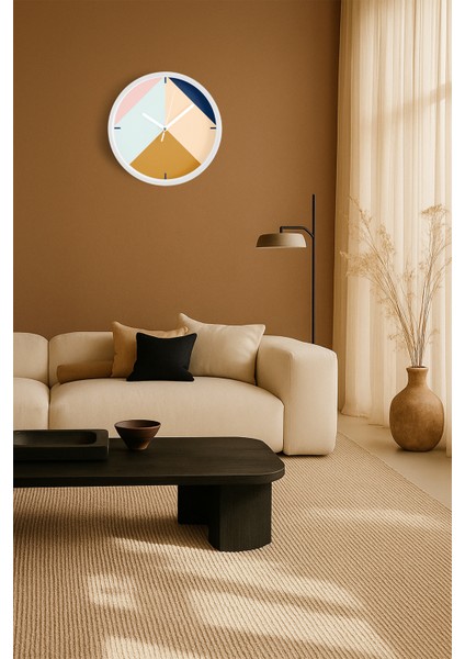 Geometrik Tasarım Modern Duvar Saati - 30CM - Önü Camlı Beyaz Kasa - Sessiz Mekanizma fiyatları