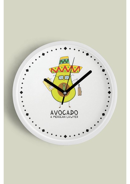 Meksikalı Avukat Tasarım Modern Duvar Saati - 30CM - Önü Camlı Beyaz Kasa - Sessiz Mekanizma