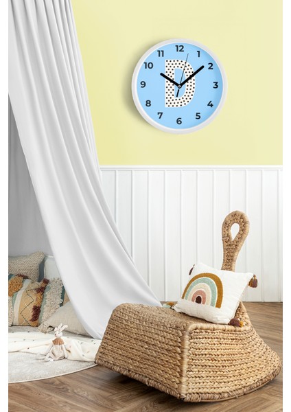 D Harfi Erkek Odası Duvar Saati - 30CM - Önü Camlı Beyaz Kasa - Sessiz Mekanizma fiyatları