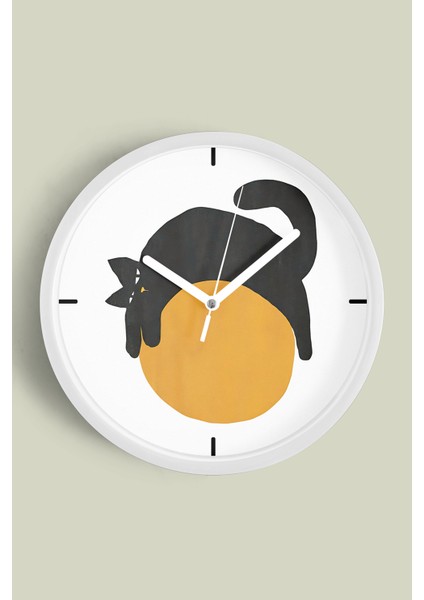 Sevimli Kedi Temalı Modern Duvar Saati - 30CM - Önü Camlı Beyaz Kasa - Sessiz Mekanizma