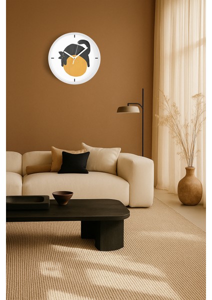 Sevimli Kedi Temalı Modern Duvar Saati - 30CM - Önü Camlı Beyaz Kasa - Sessiz Mekanizma fiyatları