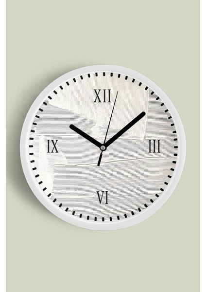 Soyut Modern Dokulu Duvar Saati Duvar Saati - 30CM - Önü Camlı Beyaz Kasa - Sessiz Mekanizma