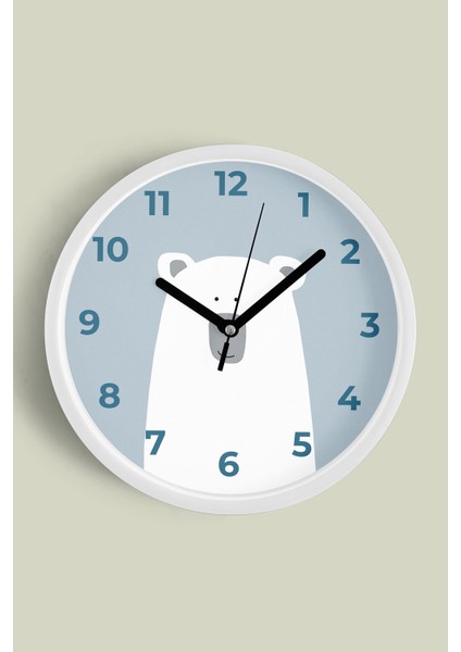 Sevimli Ayı Çocuk Odası Duvar Saati - 30CM - Önü Camlı Beyaz Kasa - Sessiz Mekanizma