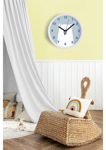 Sevimli Ayı Çocuk Odası Duvar Saati - 30CM - Önü Camlı Beyaz Kasa - Sessiz Mekanizma fiyatları
