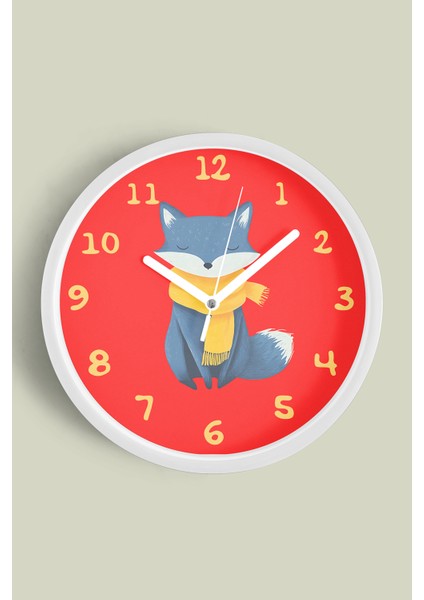 Sevimli Tilki Çocuk Odası Duvar Saati - 30CM - Önü Camlı Beyaz Kasa - Sessiz Mekanizma