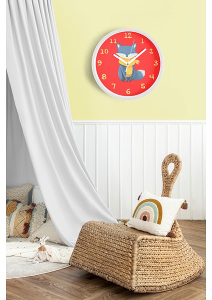 Sevimli Tilki Çocuk Odası Duvar Saati - 30CM - Önü Camlı Beyaz Kasa - Sessiz Mekanizma fiyatları